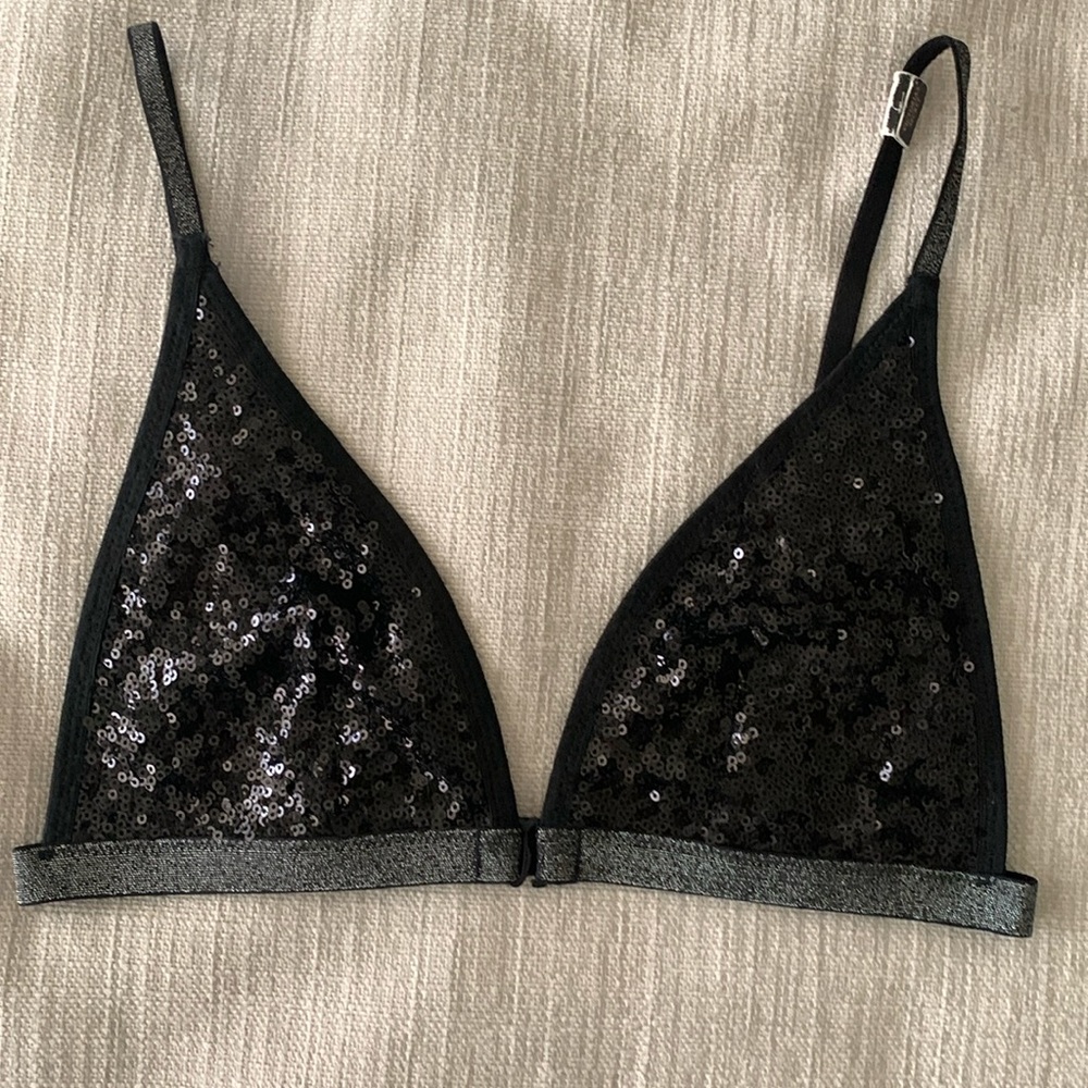 Victoria’s Secret black sequined bralette. Size S. Never worn. New w/some tags.